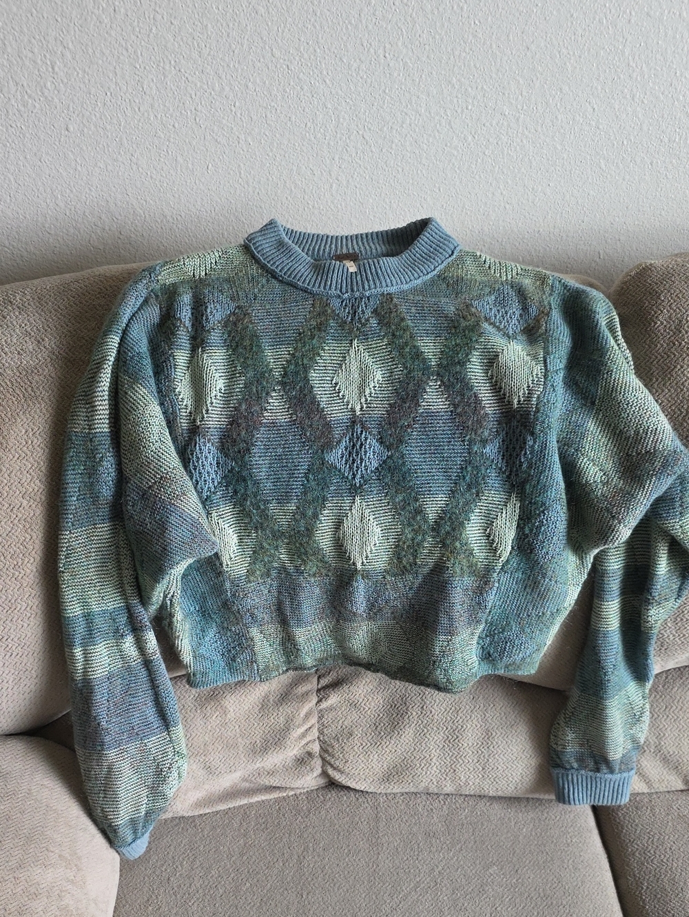 Free People Blue-Green Patterned Knit Sweater